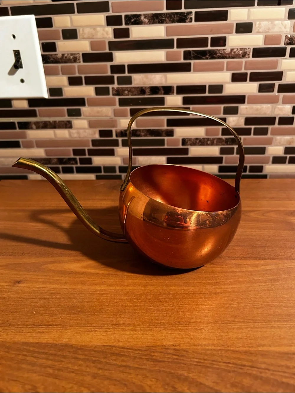 Vintage Coppercraft Copper Finish Watering Can Planter with Brass Handle